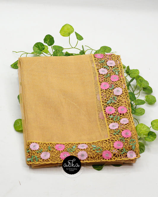 Gorgeous Golden Tissue Saree with Full Border Cutwork