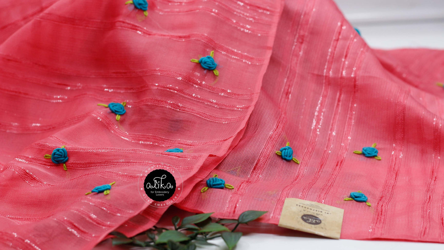 Brink Pink Organza Saree with Exquisite Bullion Hand Embroidery