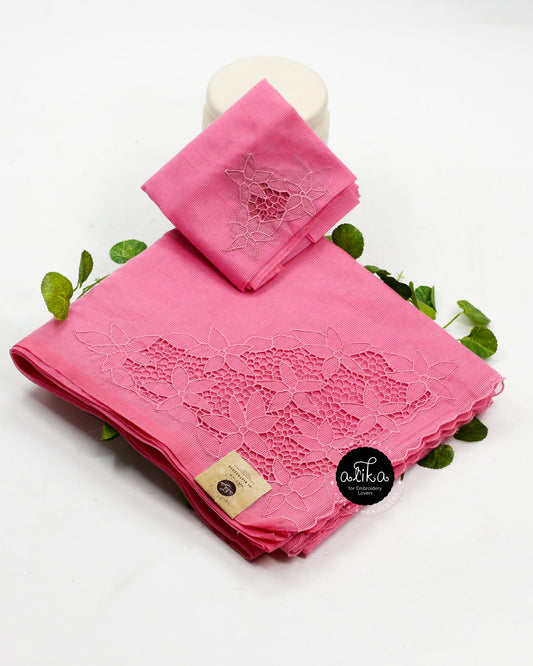 Exquisite Pink Kota Saree with Self-Shade Twain Cutwork