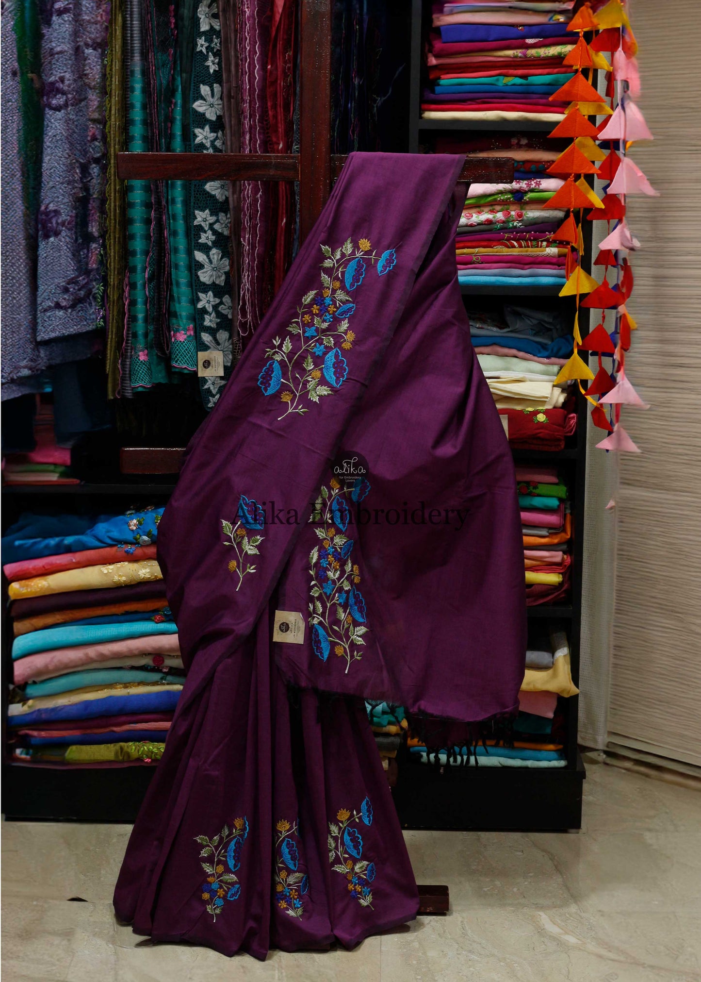 "Royal Elegance: Purple Chanderi Saree with Intricate Machine Work"