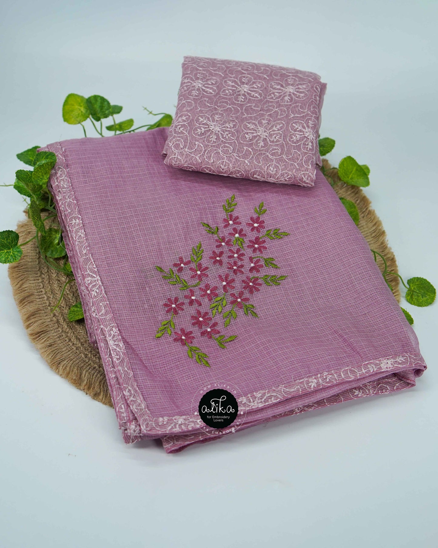 Wild Orchid Colour Checked Kota Saree with Piping &amp; Matching Blouse – Elegant & Chic by Alika Fashion Store