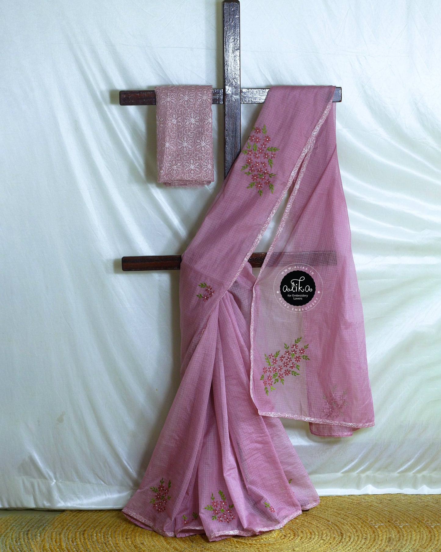 Wild Orchid Colour Checked Kota Saree with Piping &amp; Matching Blouse – Elegant & Chic by Alika Fashion Store