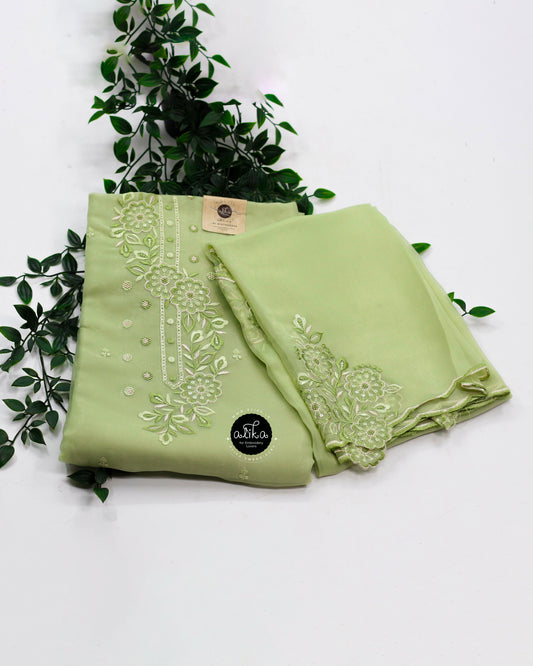 Fresh Tea Green Salwar Set with Intricate Machine Embroidery