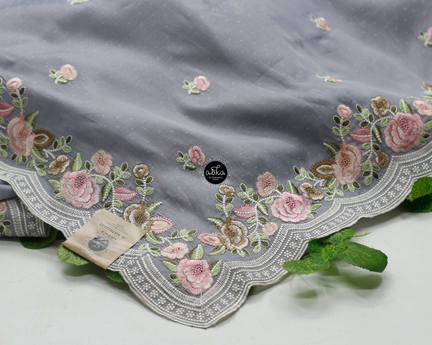 Mountain Mist Gray Saree with Floral Machine Embroidery – Elegant Traditional Wear by Alika Fashion Store