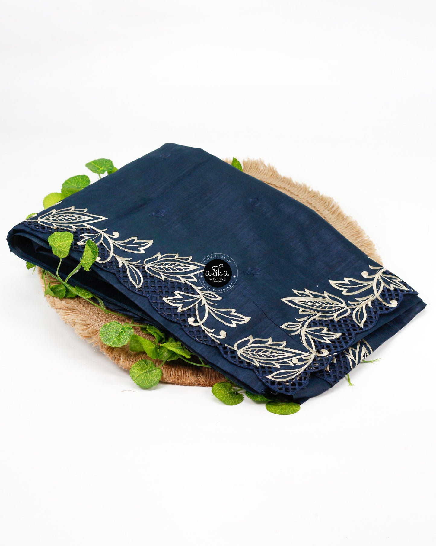 Navy Blue Semi Silk Saree with Full Border Cut Work – Timeless Elegance & Traditional Craft by Alika Fashion Store