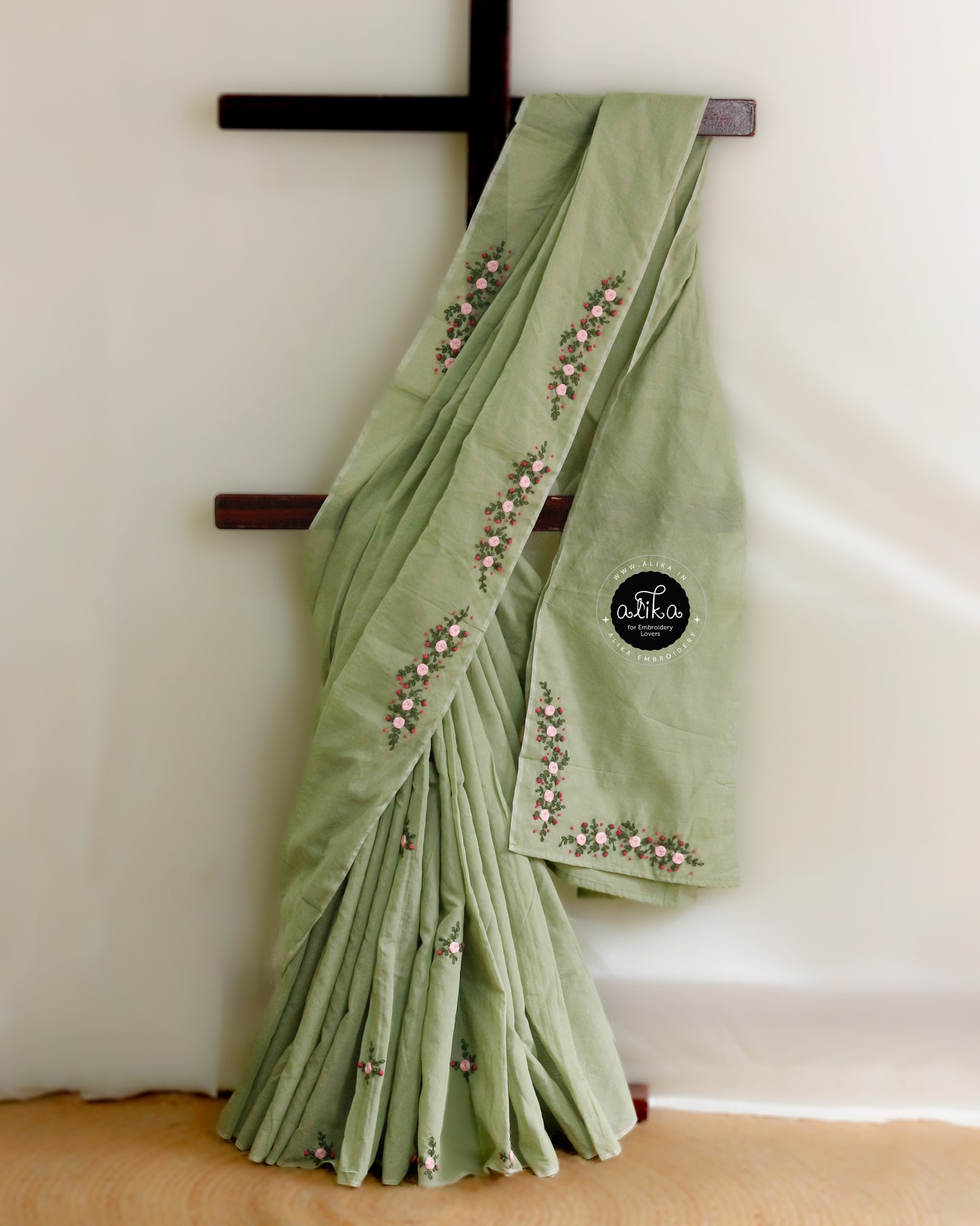 Pista Green Chanderi Silk Saree with Floral Embroidery – Elegant & Classic Traditional Wear by Alika Fashion Store