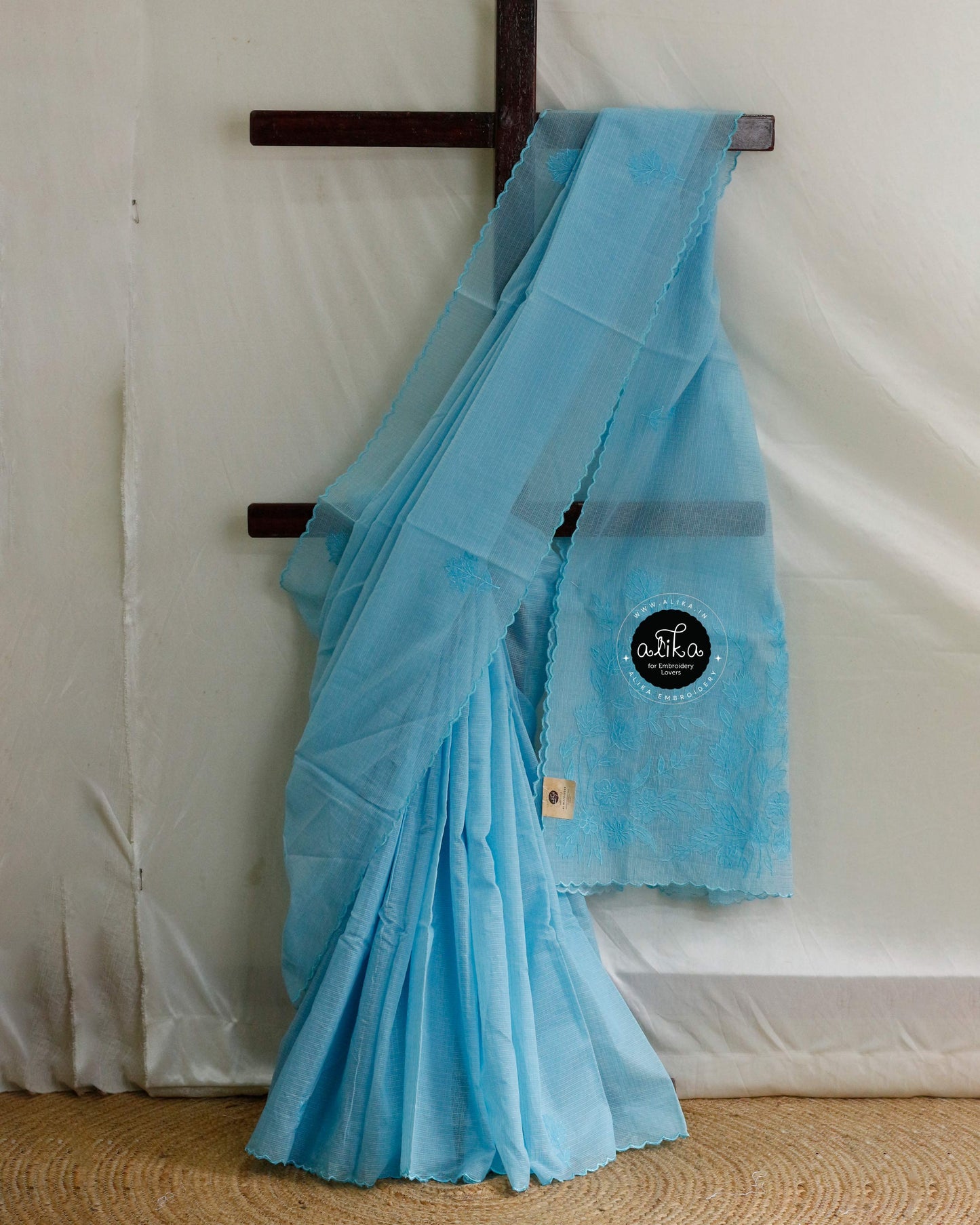 Light Sky Blue Cotton Kota Saree with Applique Work – Alika Fashion Store