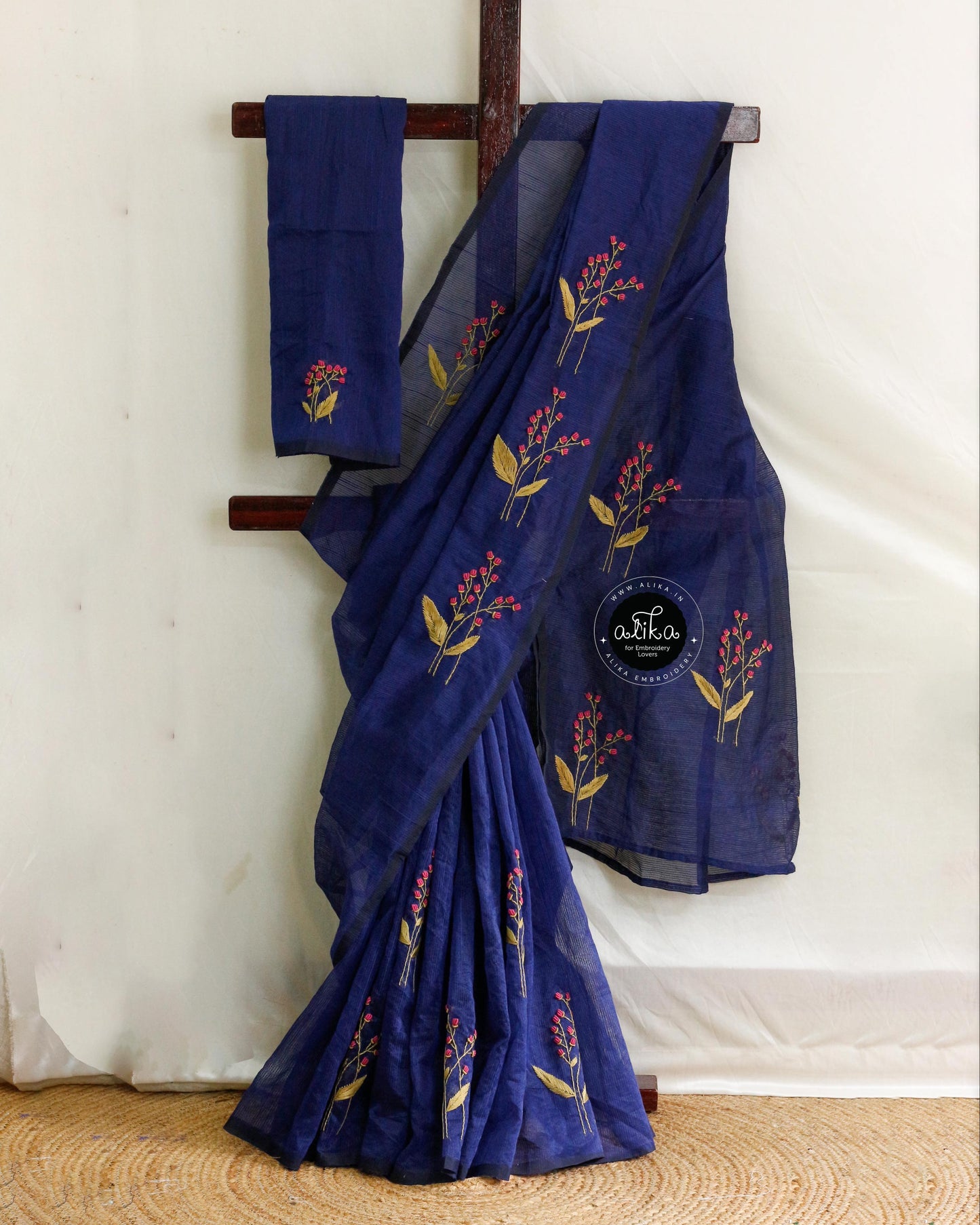 Royal Blue Striped Kota Saree with Bullion Embroidery – Elegant & Stylish Traditional Wear by Alika Fashion Store