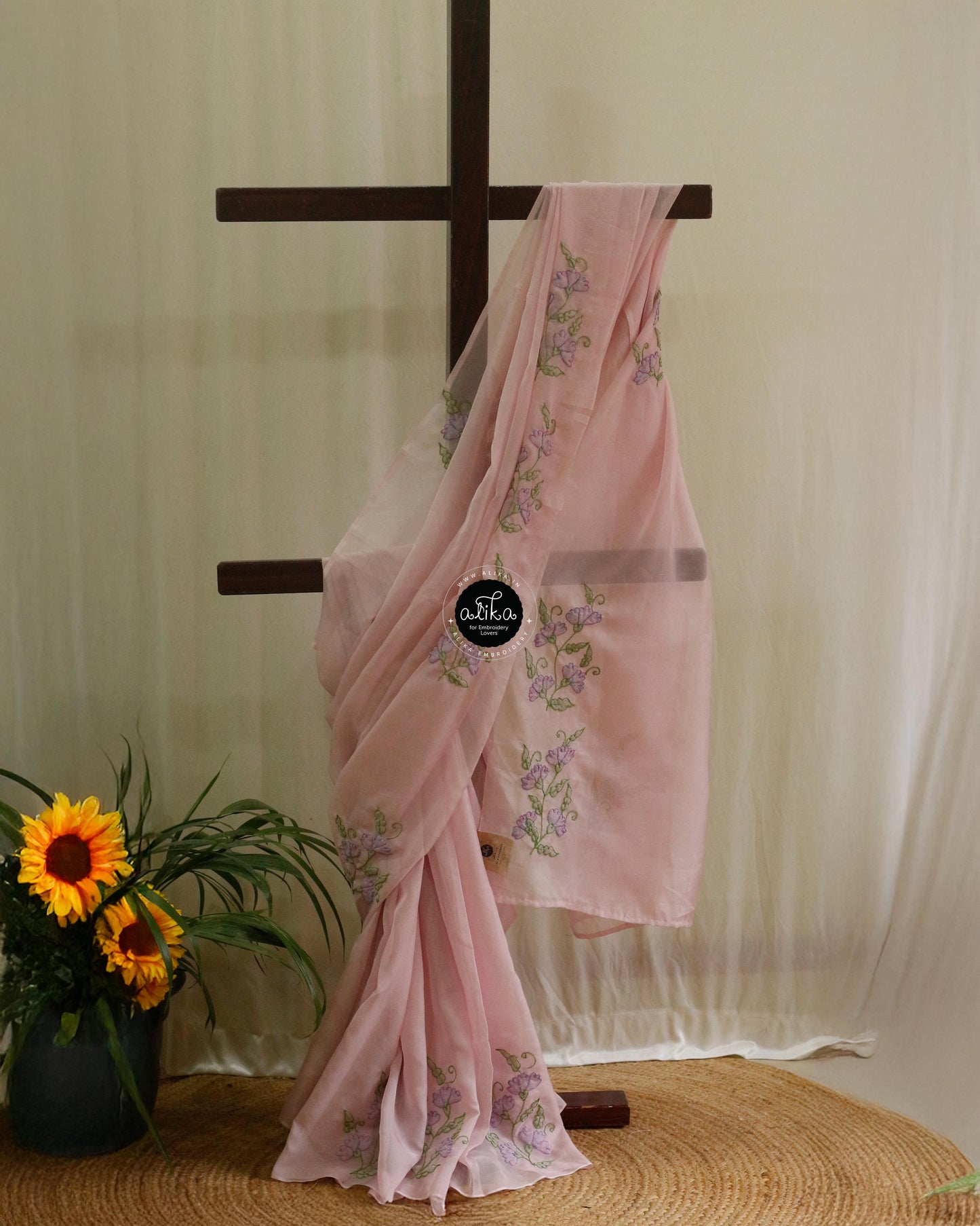 Graceful Light Pink Organza Saree with Shadow Work – Designer Saree by Alika Fashion Store