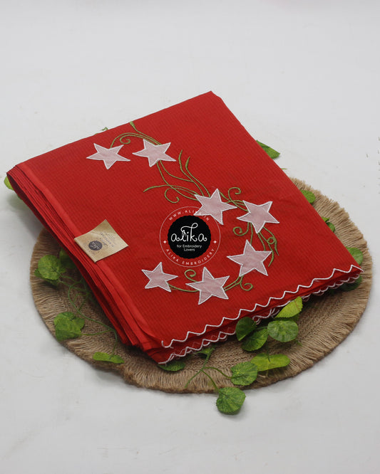 Red Kota Saree with White Floral Applique Work & Blouse – Alika Fashion Store