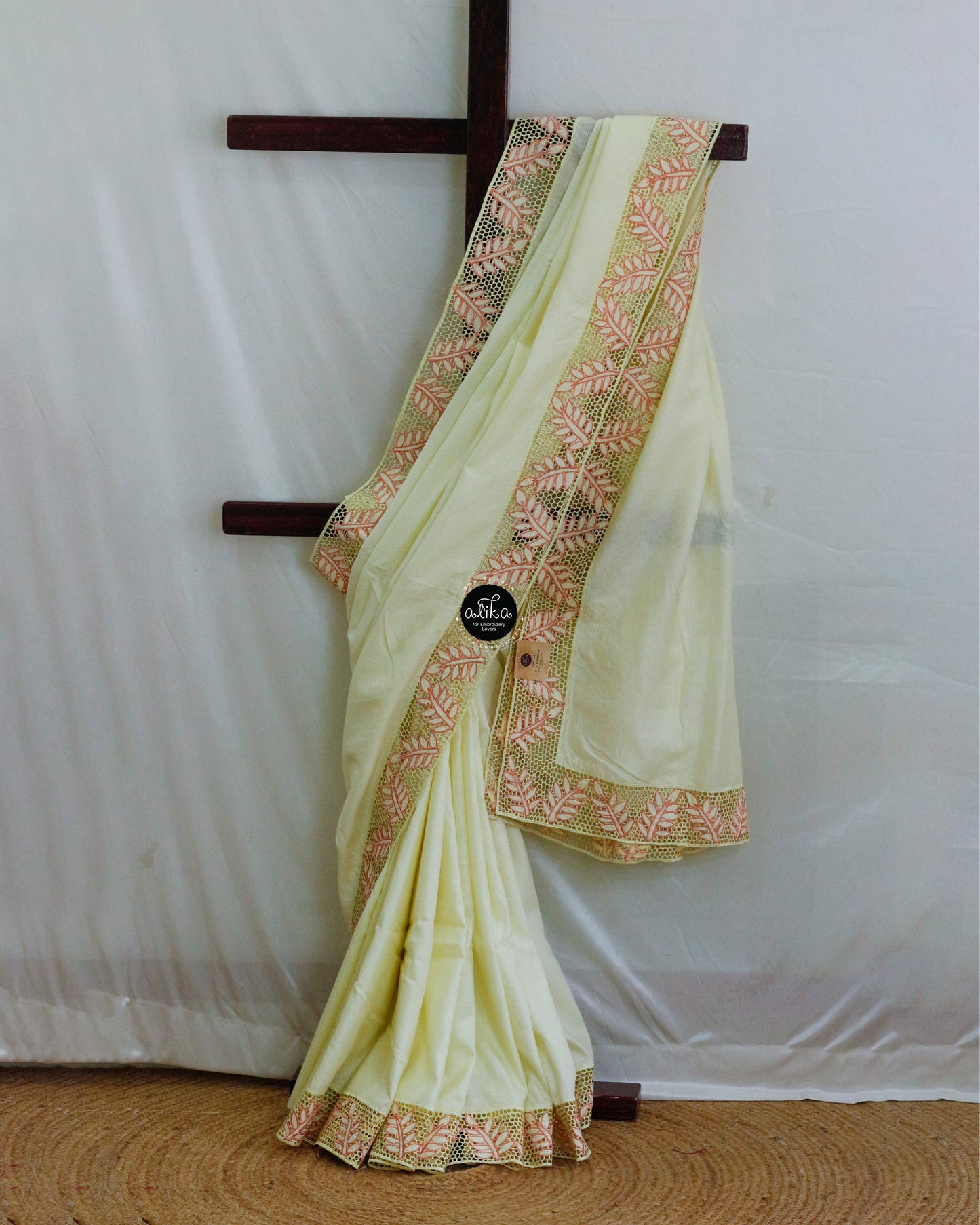 Light Creamish Yellow Semi-Checked Tussar Saree with Full Border Cutwork – Alika Fashion Store