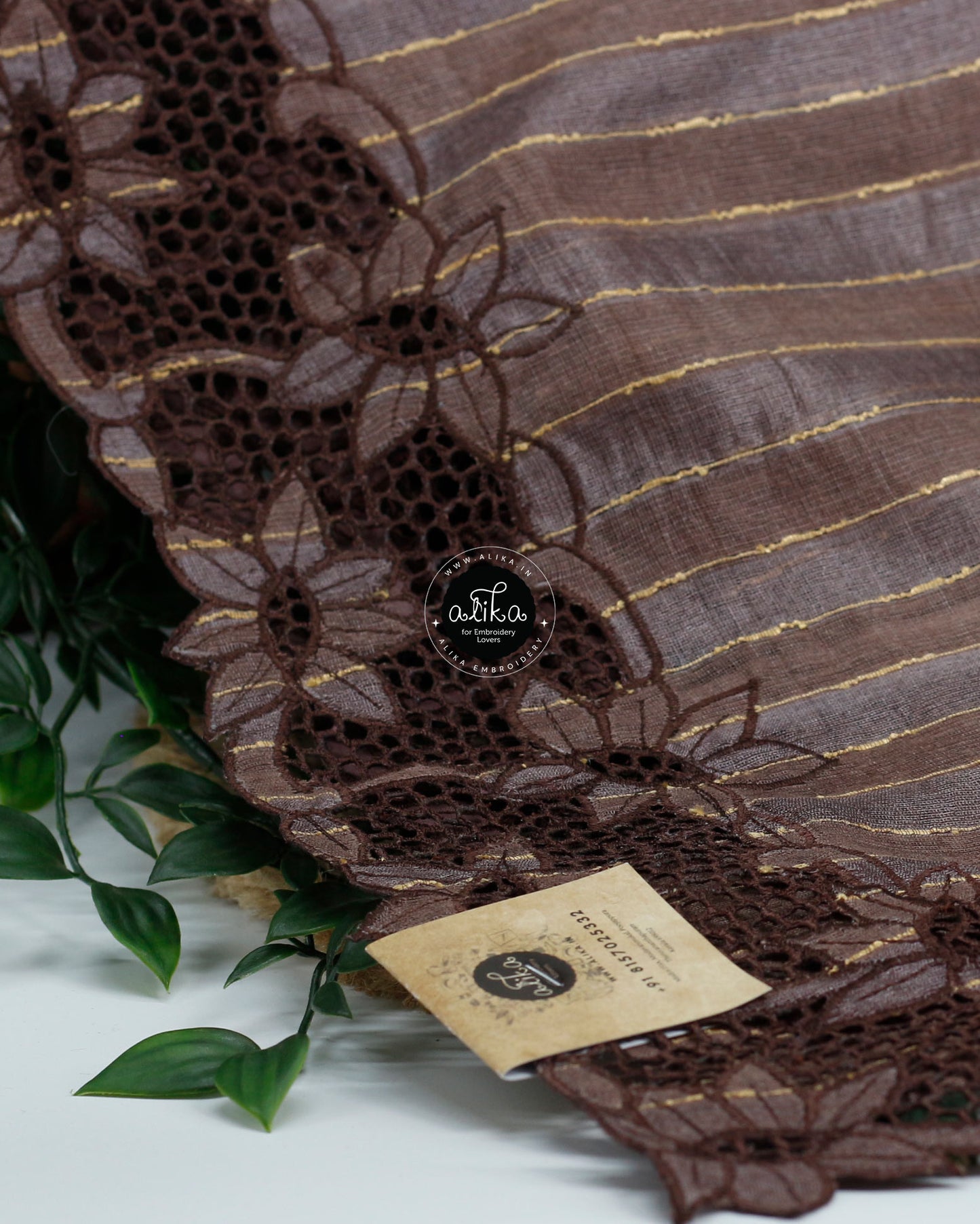 Light Coffee Brown Tussar Silk Saree with Full Border Cutwork | Timeless Elegance