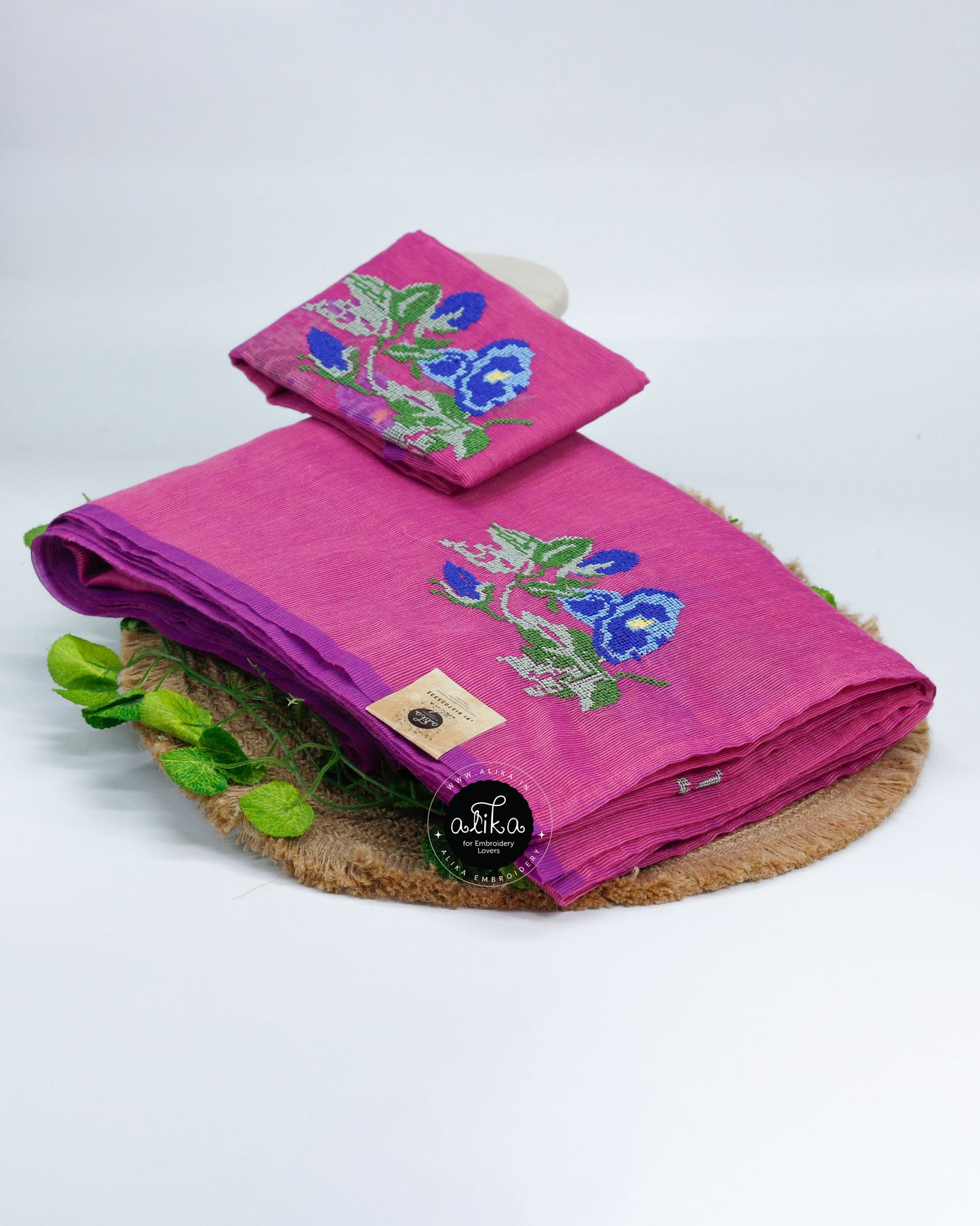 Fandango Purple Kota Saree with Cross Stitch Embroidery by Alika Fashion Store