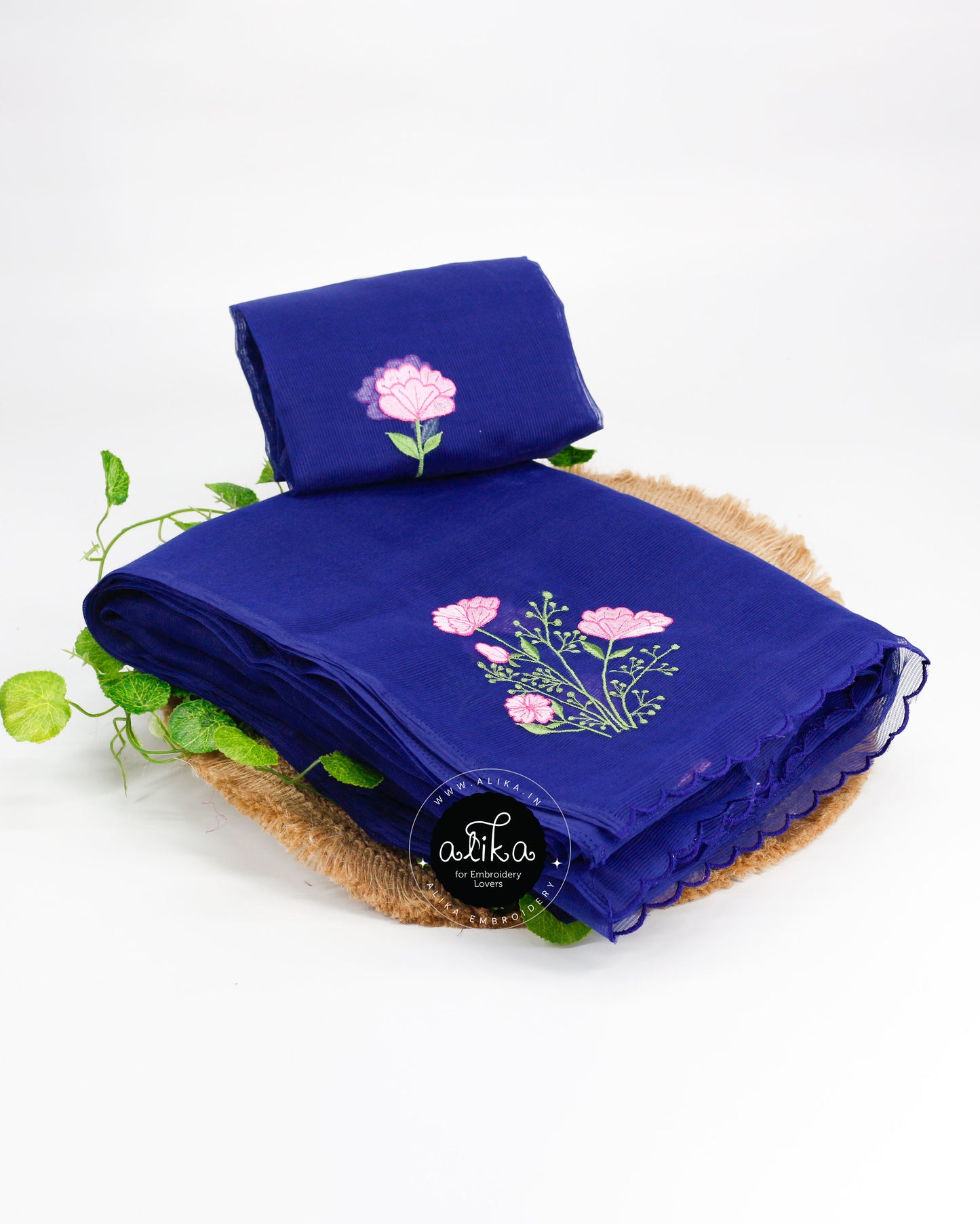 Royal Blue Kota Saree with Exquisite Machine Embroidery | Alika Fashion