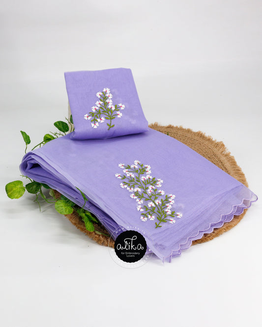 Orchid Violet Kota Saree with Floral Embroidery – Elegant & Contemporary