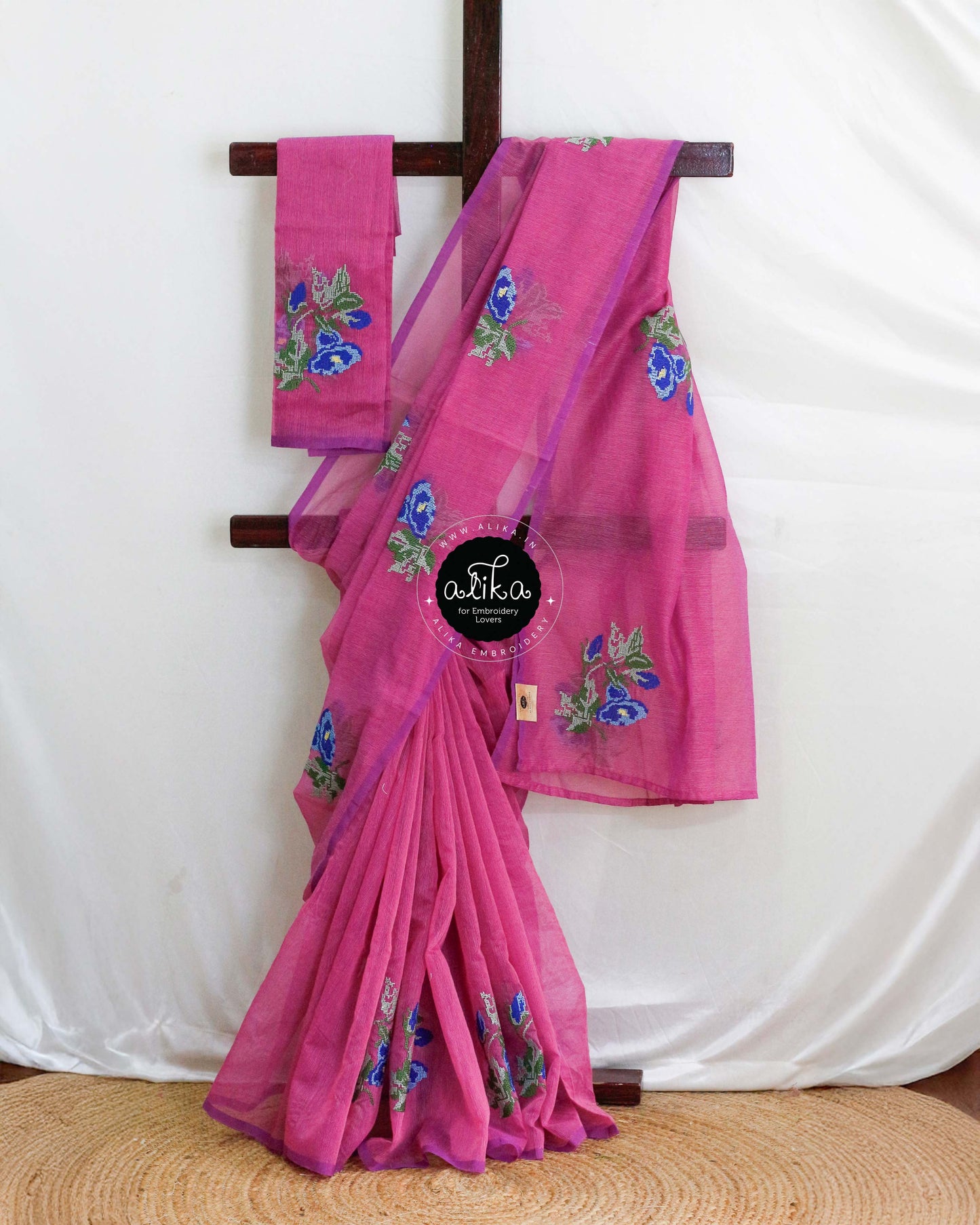 Fandango Purple Kota Saree with Cross Stitch Embroidery by Alika Fashion Store