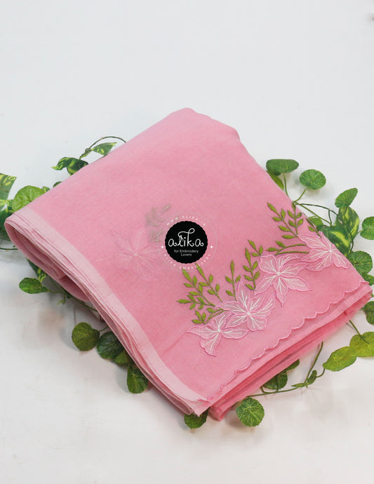 Beautiful Pink Silky Kota Saree with Appliqué Work