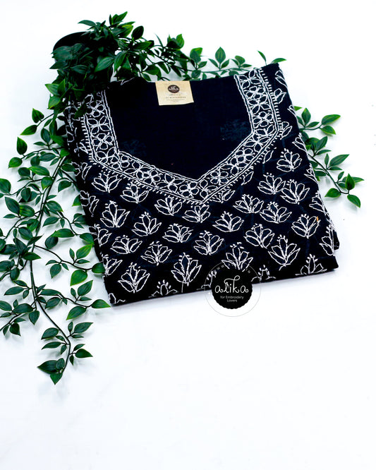 Elegant Black Cotton Salwar Set with Intricate Shadow Work