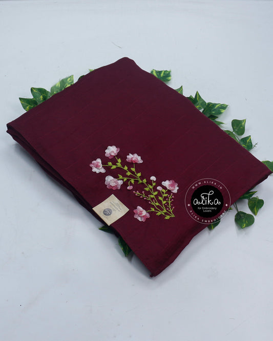 Graceful Grape Wine Soft Silk Saree with Double-Shaded Thread Work