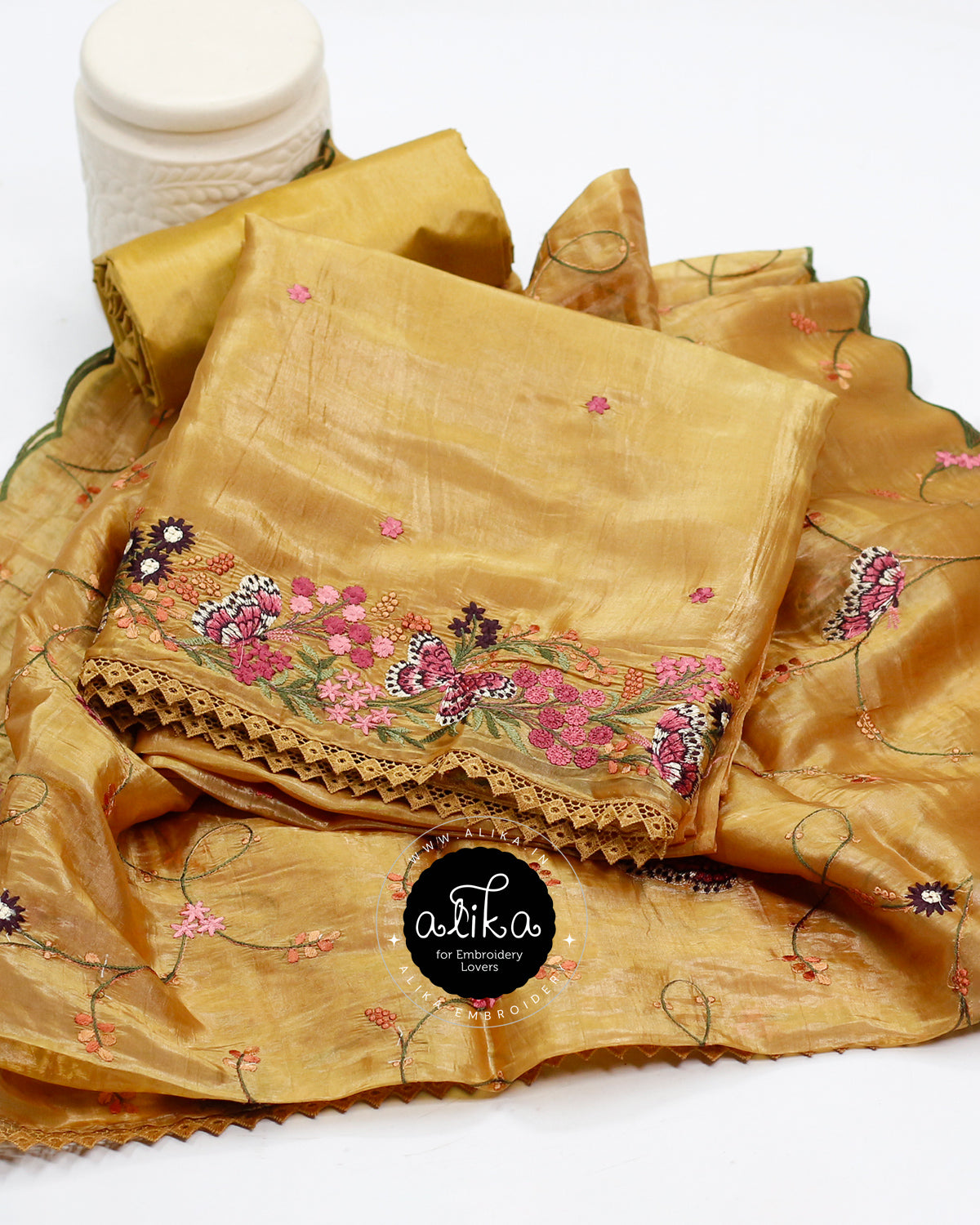 Honey Yellow Salwar Set with Intricate Machine Embroidery