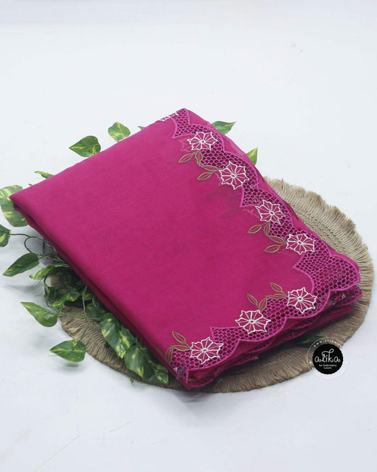 Rani Pink Silky Kota Saree with Full Border Cutwork – Alika Fashion Store