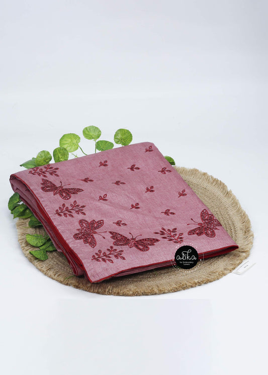 Turkish Rose Semi-Silk Saree with Butterfly Design and Delicate Cutwork - Alika Fashion Store