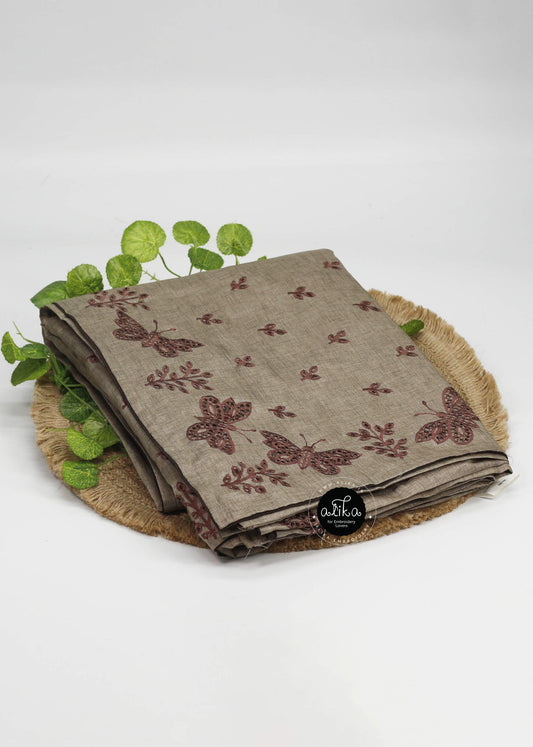 Gray Semi-Silk Saree with Butterfly Design and Delicate Cutwork - Alika Fashion Store