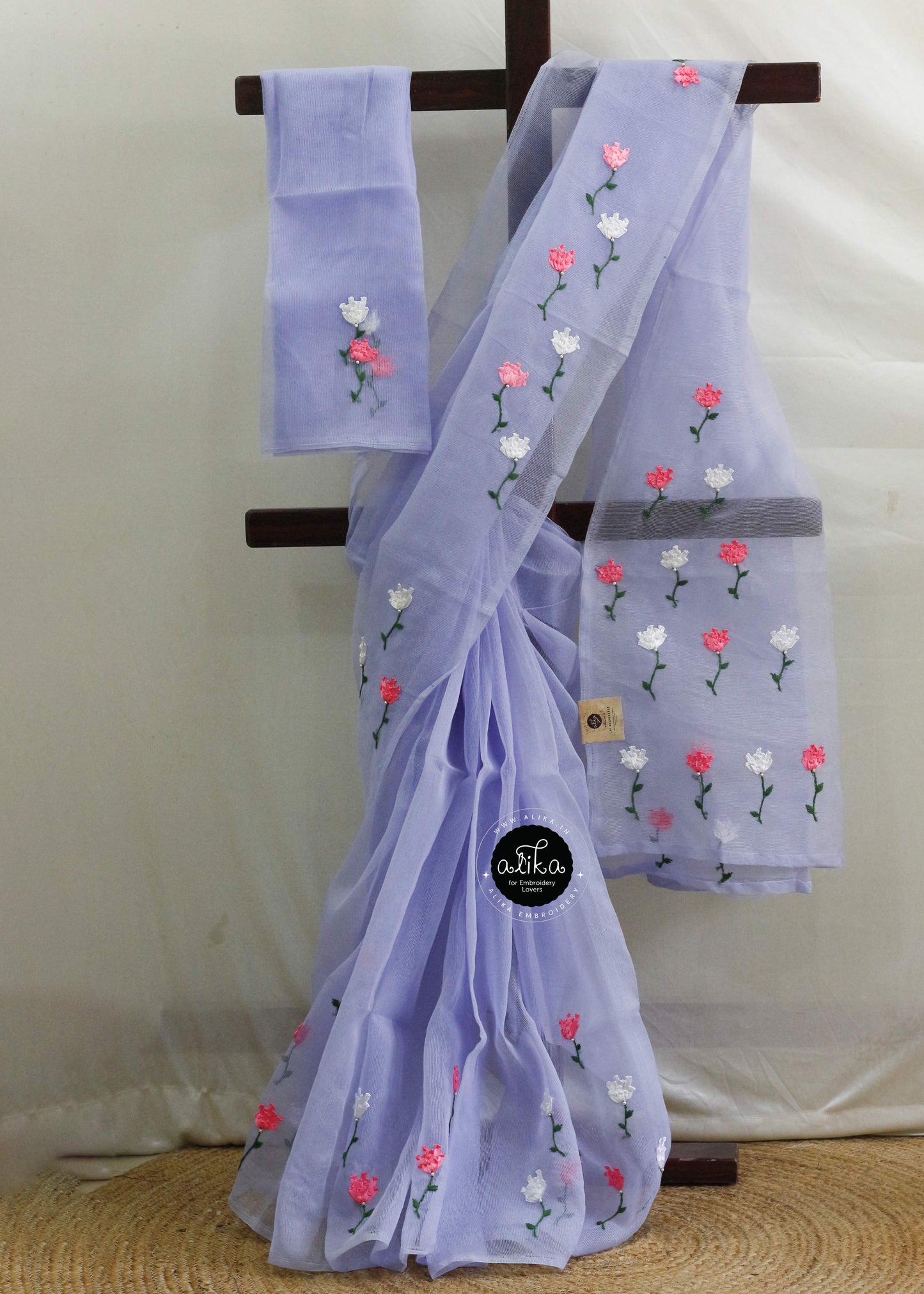 Lavender Kota Saree with Multi-Color Ribbon Work | Alika Fashion Store