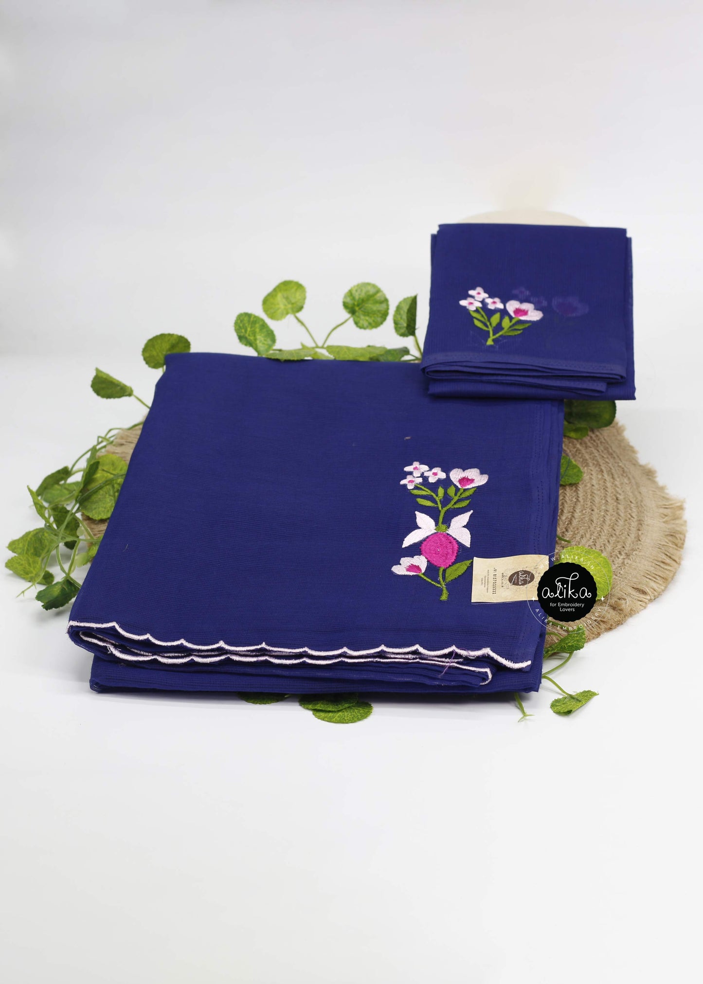 Royal Blue Kota Saree with Floral Machine Embroidery – Elegant and Timeless | Alika Fashion Store