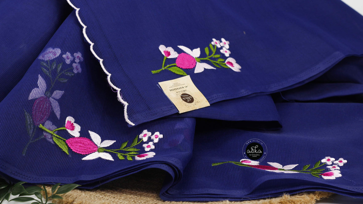 Royal Blue Kota Saree with Floral Machine Embroidery – Elegant and Timeless | Alika Fashion Store