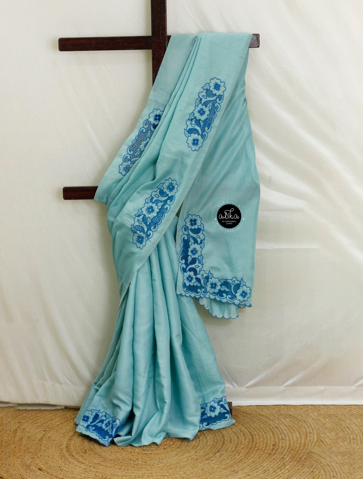 Cyan Opaque Blue Semi Silk Saree with Twine Cut Work – Sophisticated & Stylish by Alika Fashion Store