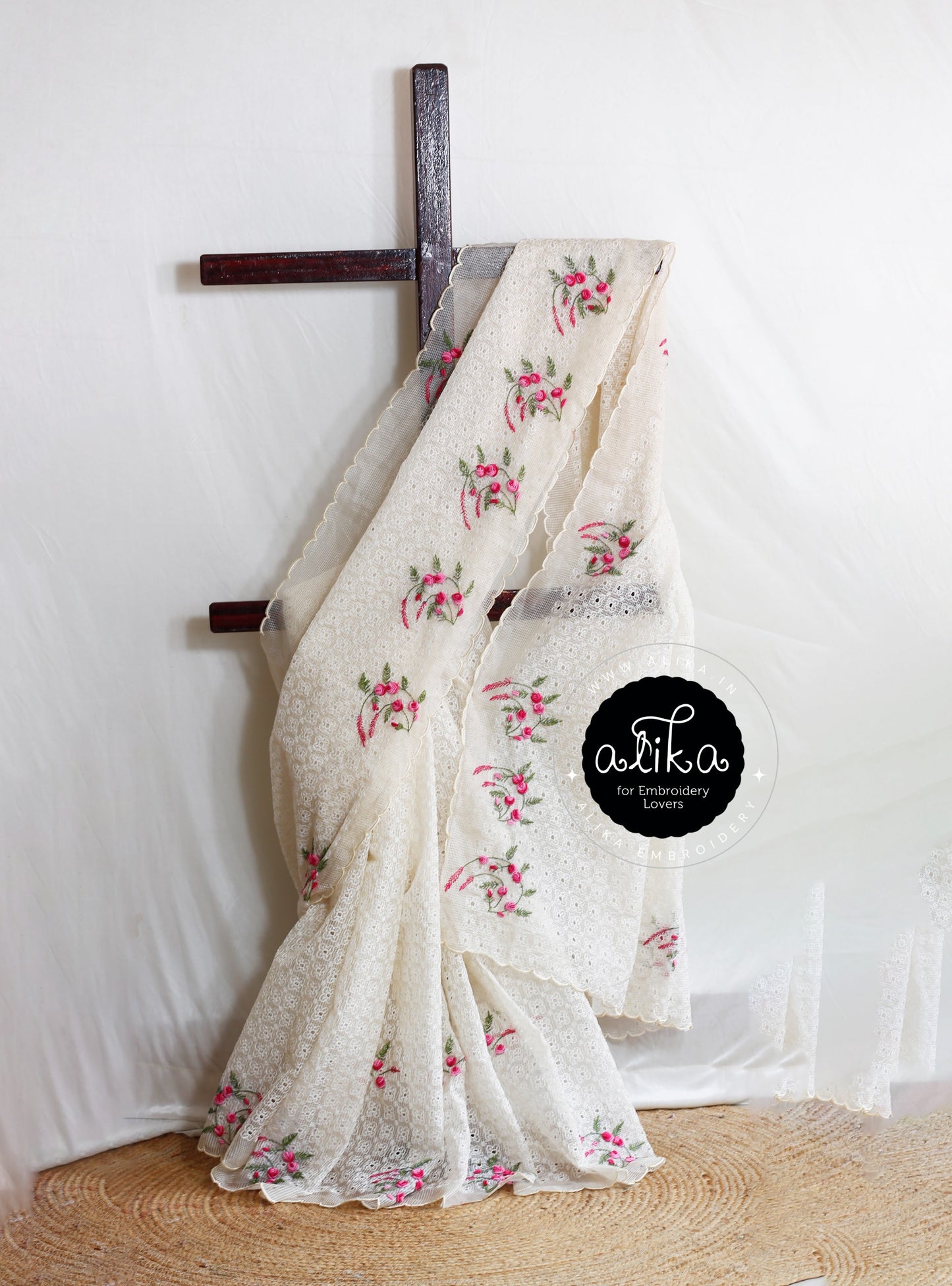 Off White Phulkari Saree with Bullion Work – Elegant Traditional Wear by Alika Fashion Store