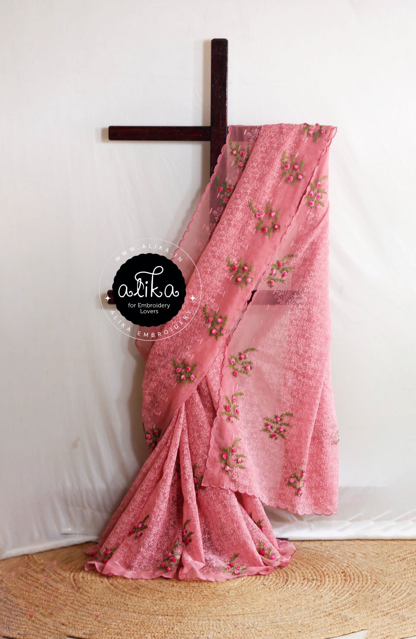 Peach Pink Phulkari Saree with Bullion Work – Elegant Traditional Wear by Alika Fashion Store