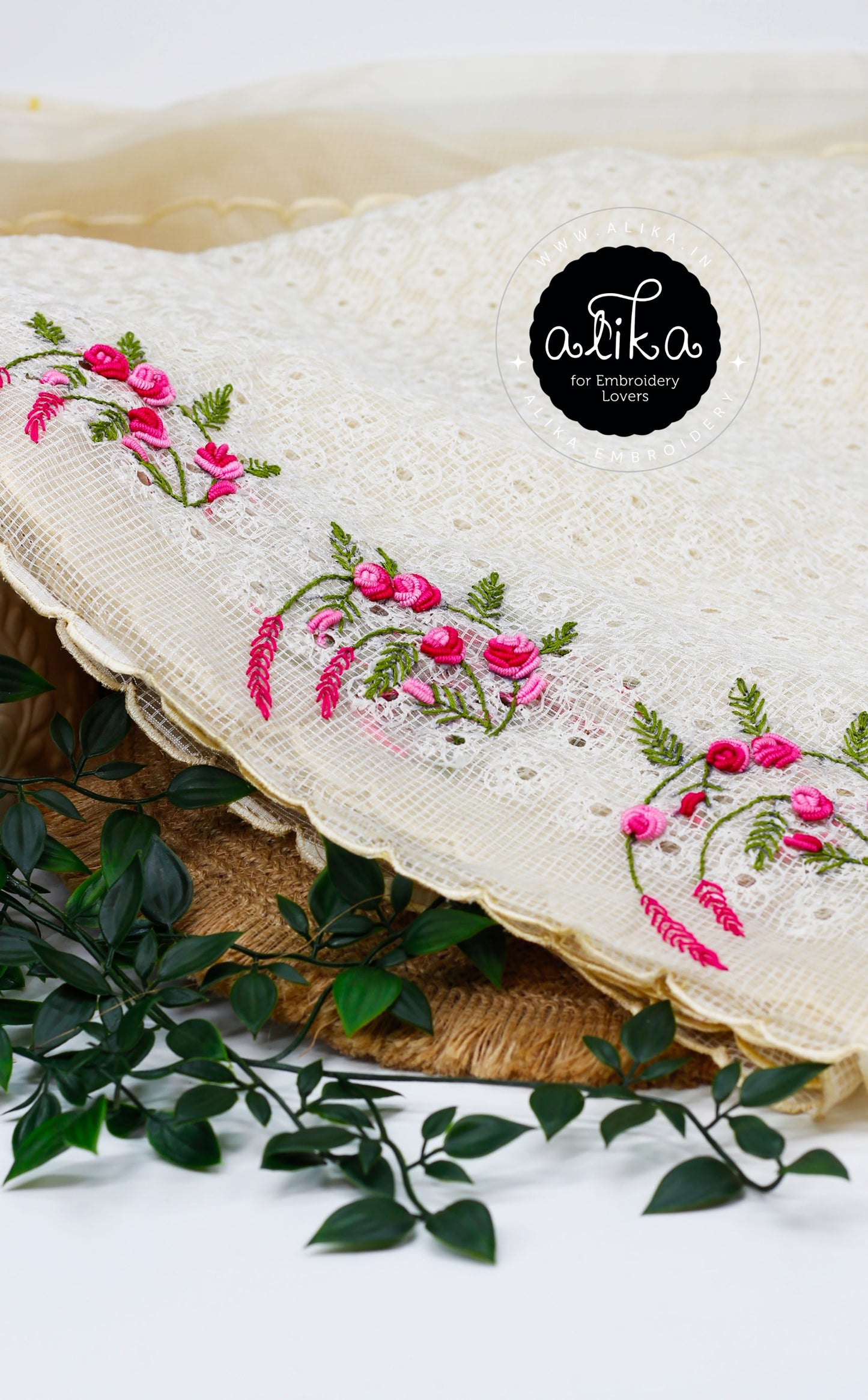 Off White Phulkari Saree with Bullion Work – Elegant Traditional Wear by Alika Fashion Store