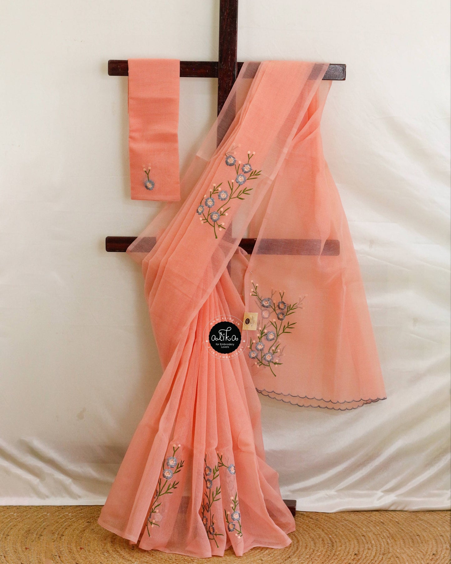 Petite Orchid Shade Kota Saree with Floral Machine Embroidery by Alika Fashion Store