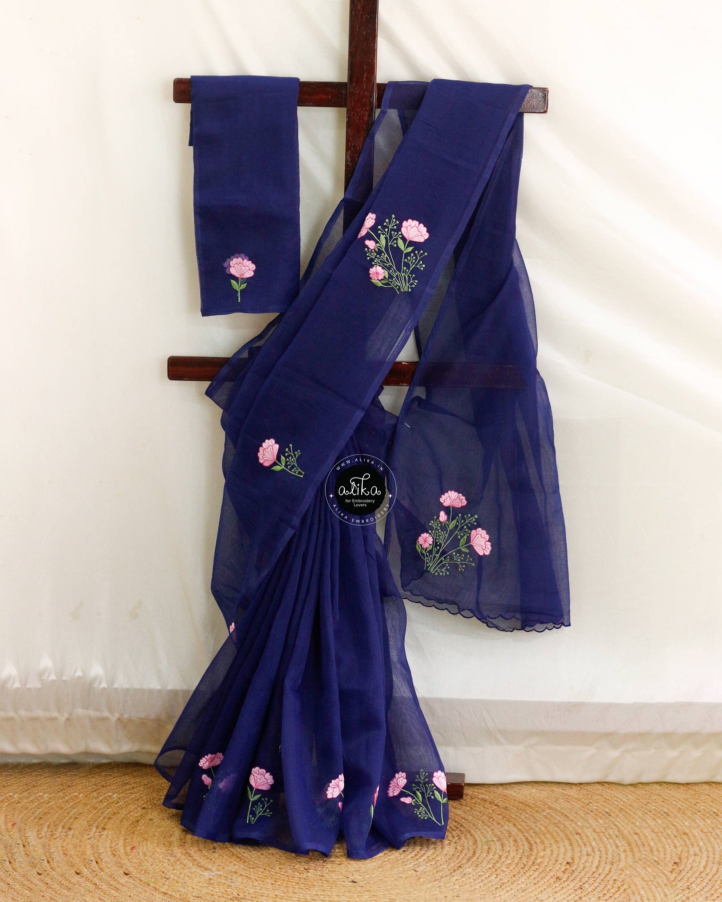 Royal Blue Kota Saree with Exquisite Machine Embroidery | Alika Fashion