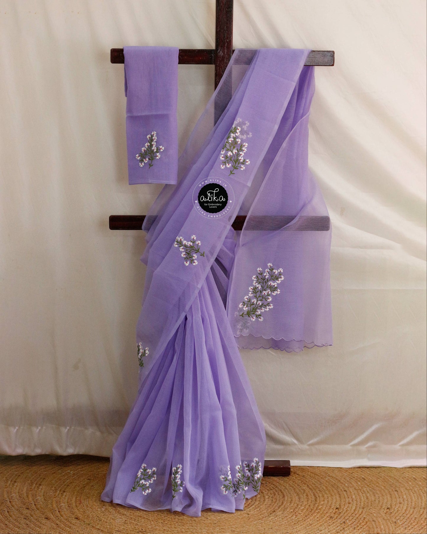 Orchid Violet Kota Saree with Floral Embroidery – Elegant & Contemporary