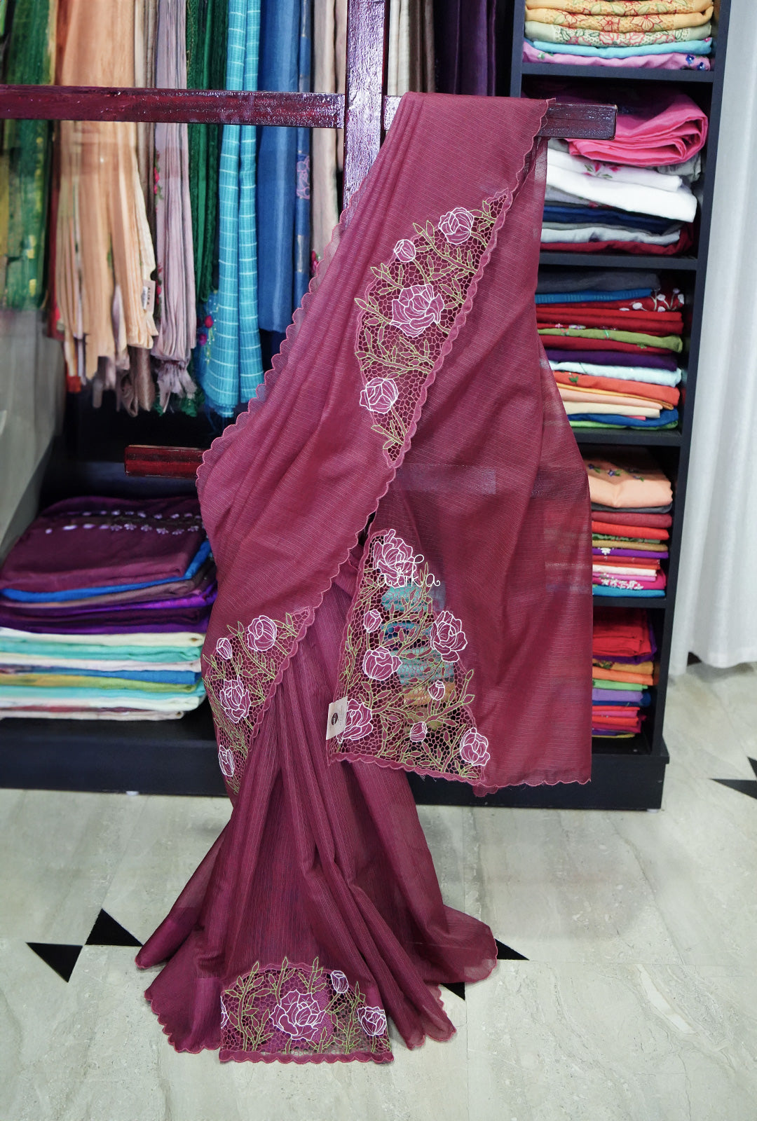 Red Black Pure Kota Silk Hand Dyed Leheriya Saree - Geroo Jaipur - 4176987