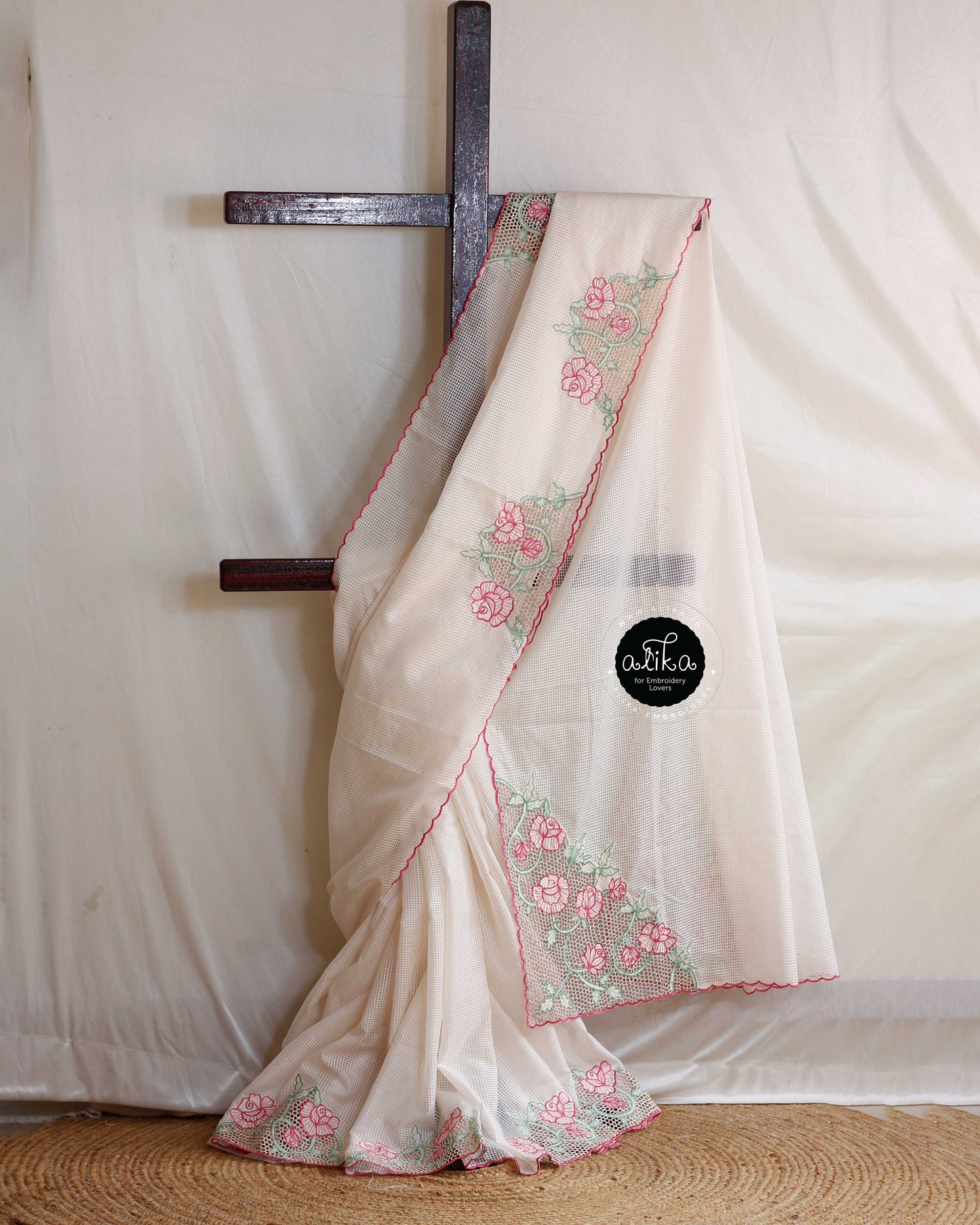 Elegant off white Semi Tussar Saree with Intricate Cut Work Embroidery – Perfect for Weddings & Celebrations by Alika Fashion Store