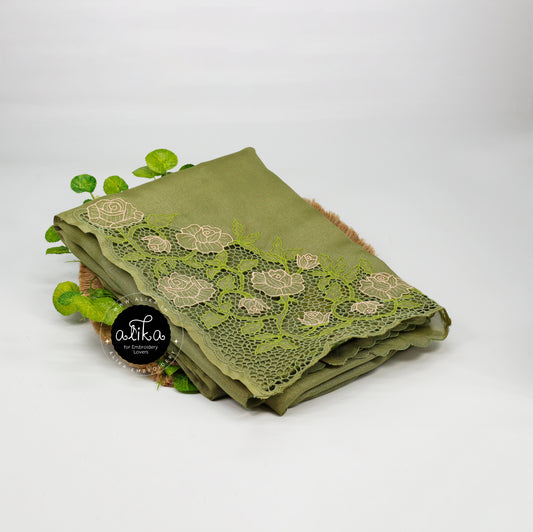 Sage Green Jute Saree with Twine Cut Work – Natural & Elegant | Alika Fashion Store