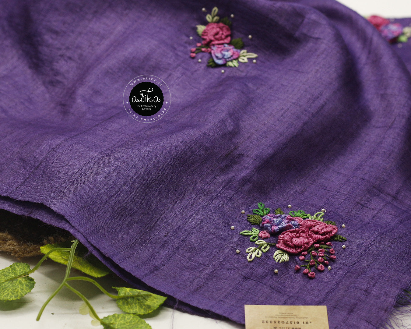 Dark Lavender Tussar Silk Saree with Hand Embroidery | Alika Fashion Store