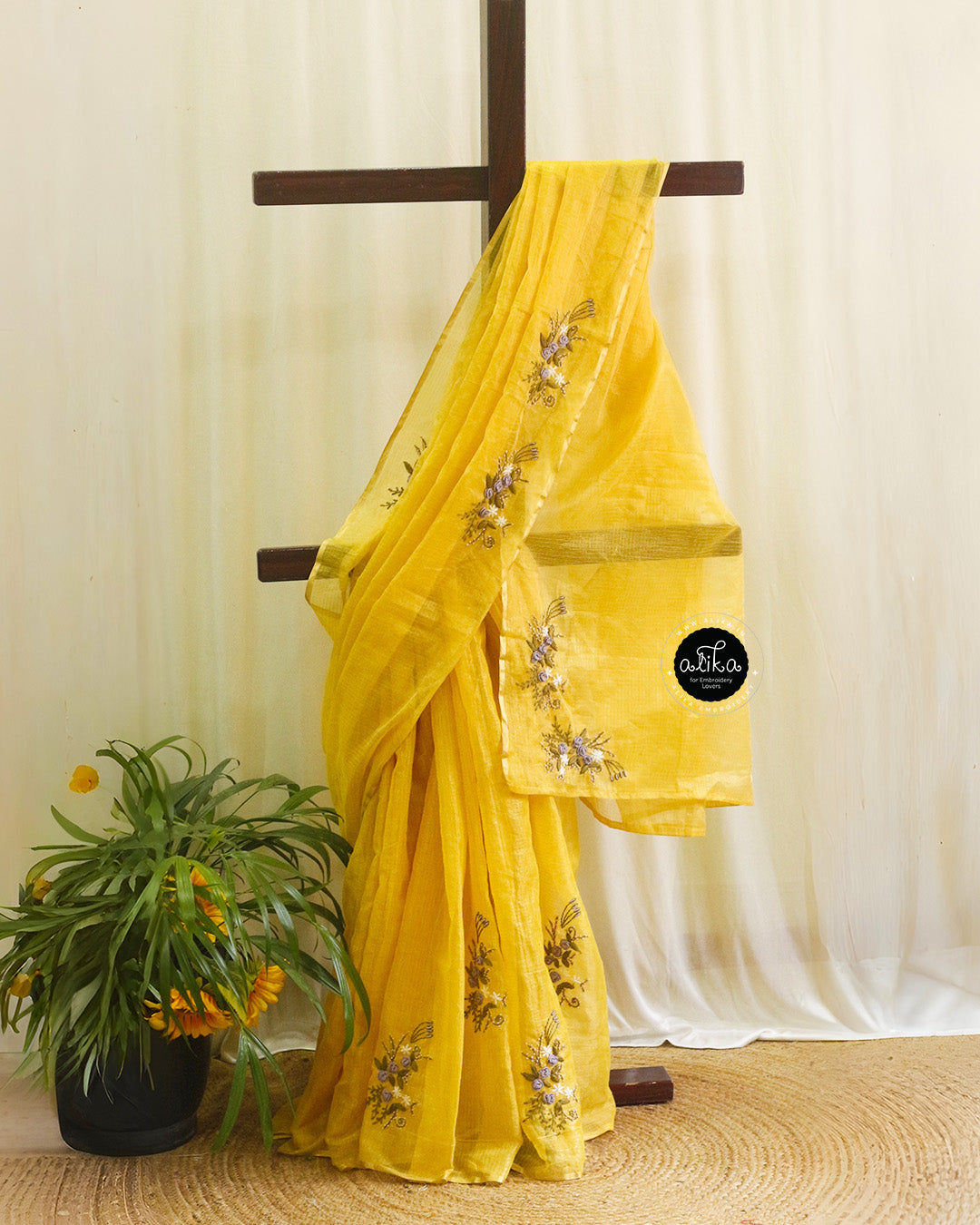 Banana Yellow Tissue Saree with Hand Work – Alika Fashion Store