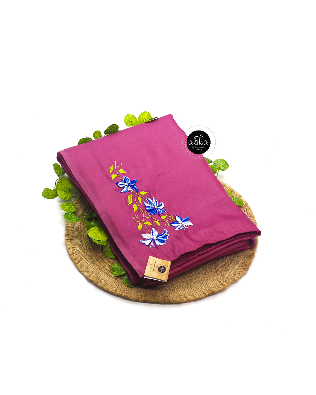 Mulberry Pink Semi Silk Saree with Hand Embroidery | Alika Fashion Store