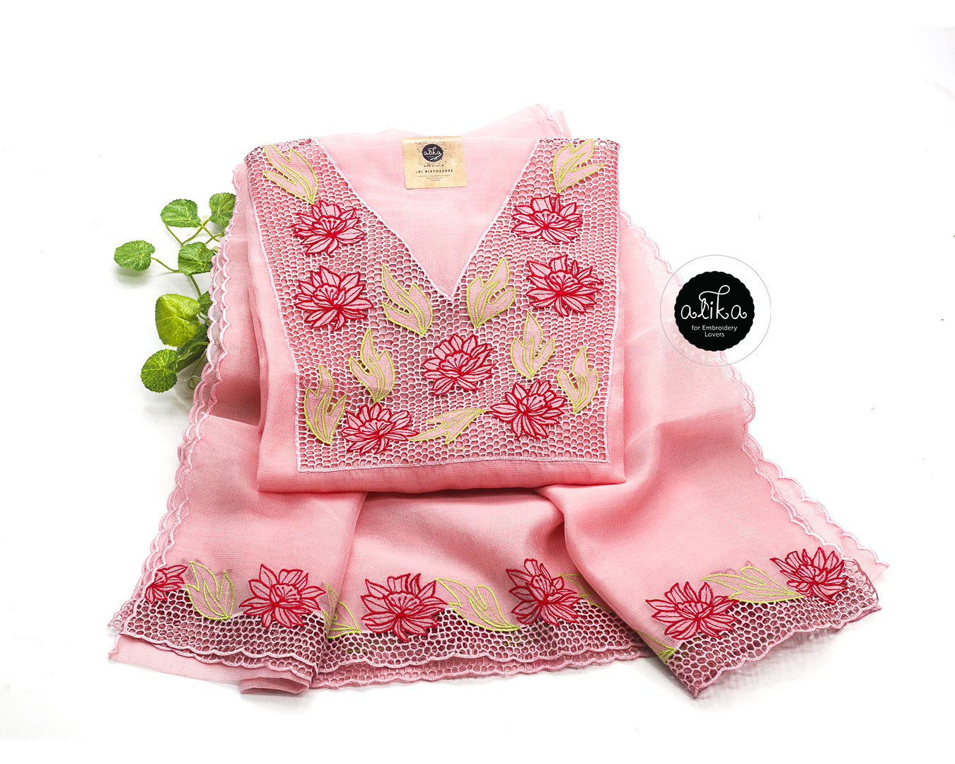 Sea Pink Kota Top & Dupatta with Machine Cutwork – Alika Fashion Store