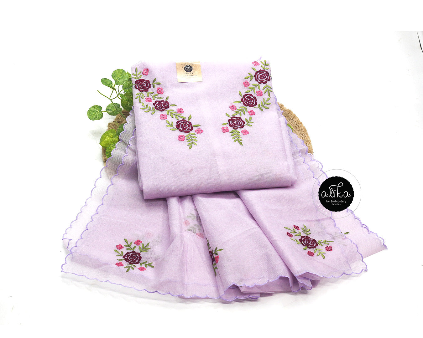 Light Lavender Kota Top & Dupatta with Machine Floral Work – Alika Fashion Store