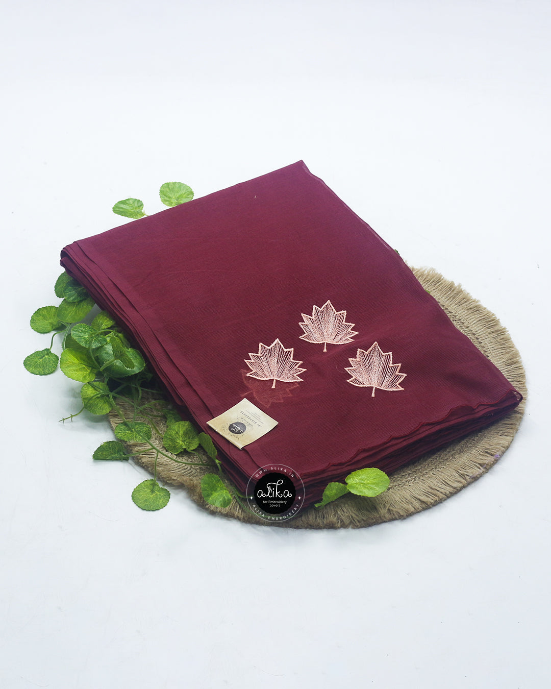 Maroon Silky Kota Saree with Machine Embroidery – Elegant Traditional Wear